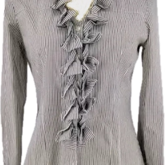 Refashioned Express Pin Striped Button Down Blouse with Tie Waist - Picture 9 of 9